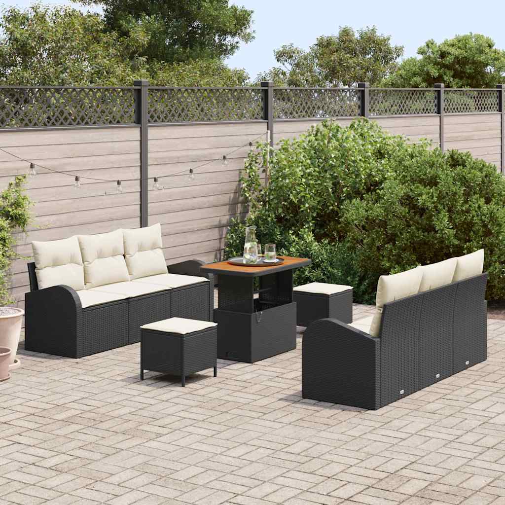 Ensemble de canapé de jardin avec coussin 9 pcs Noir polyrotin - XIOS