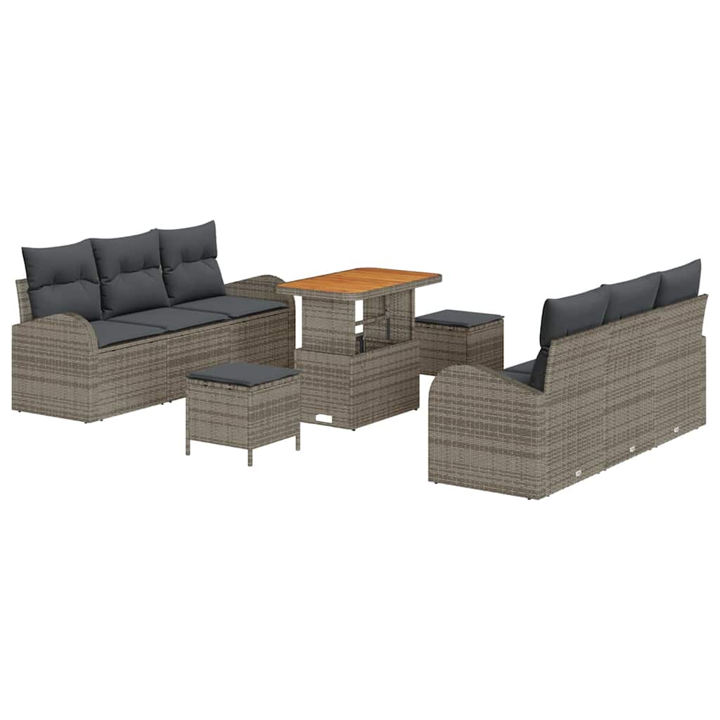 Ensemble de canapé de jardin avec coussin 9 pcs Gris polyrotin - XIOS