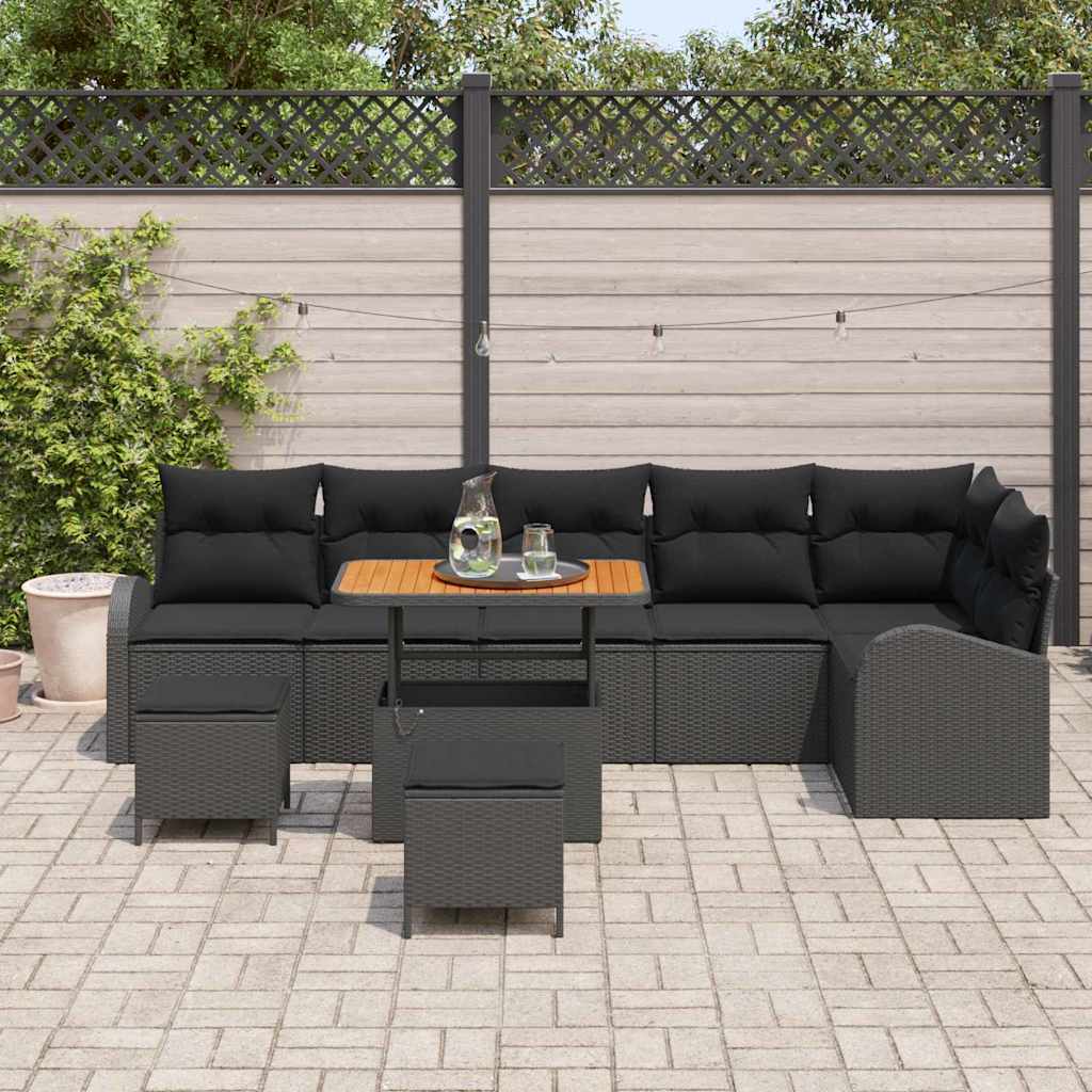 Ensemble de canapé de jardin avec coussin 9 pcs Noir polyrotin - XIOS