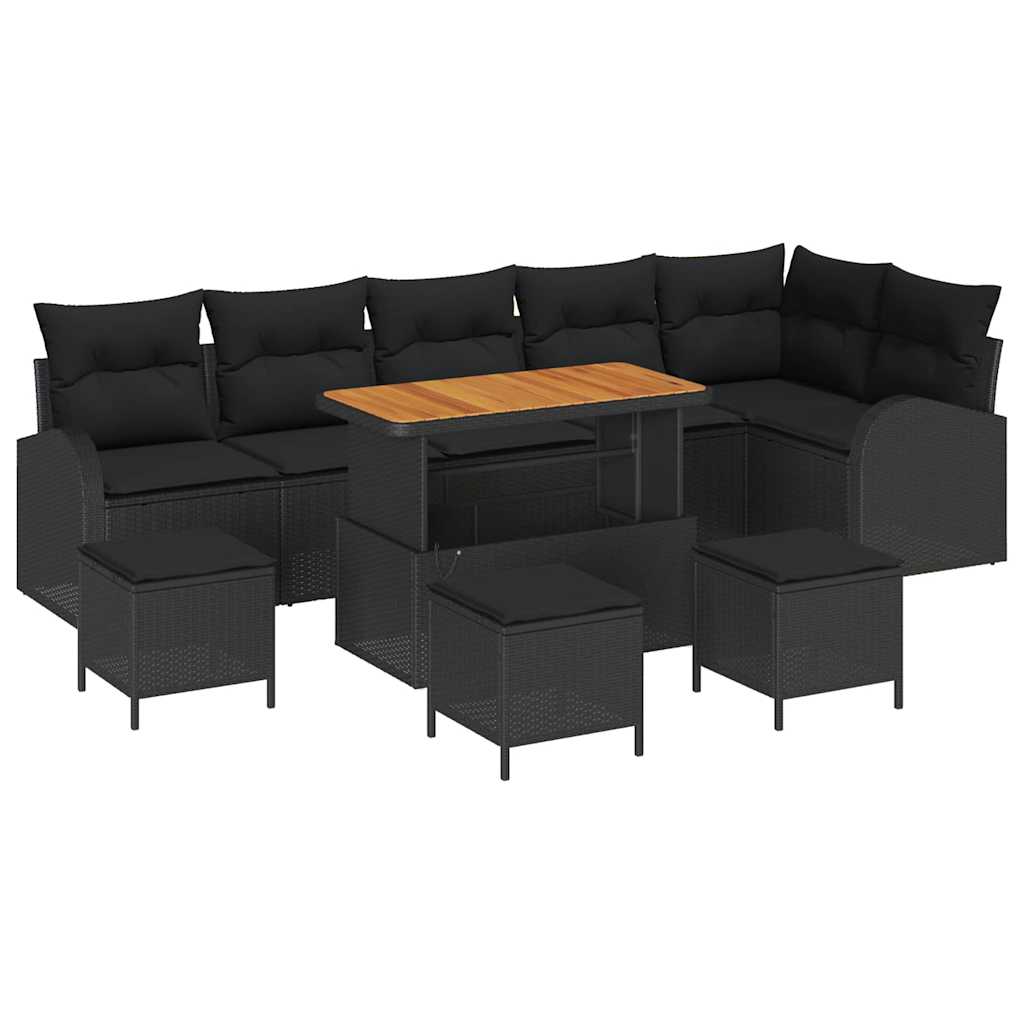 Ensemble de canapé de jardin avec coussin 10 pcs Noir polyrotin - XIOS