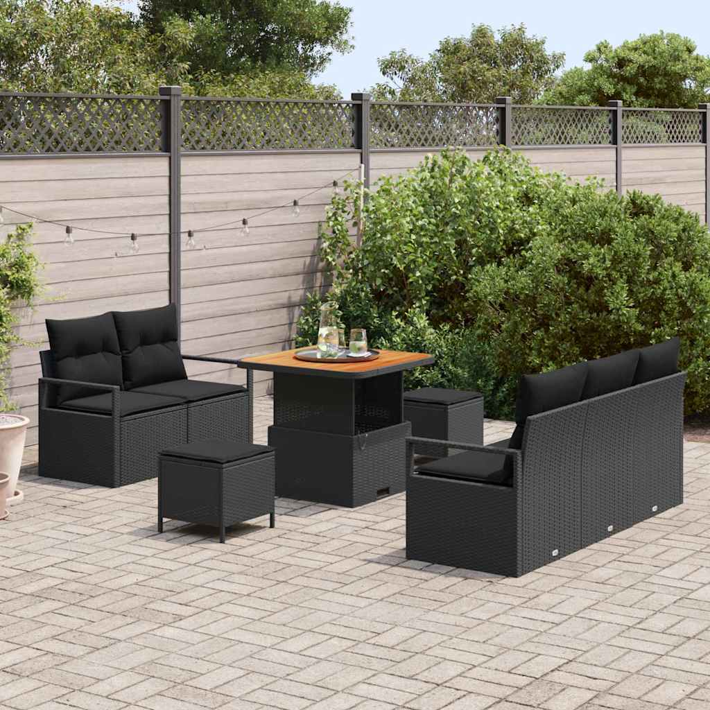 Ensemble de canapé de jardin 8 pc Noir polyrotin