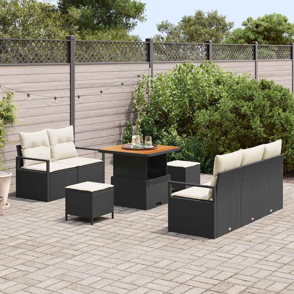 Ensemble de canapé de jardin avec coussin 8 pcs Noir polyrotin - XIOS
