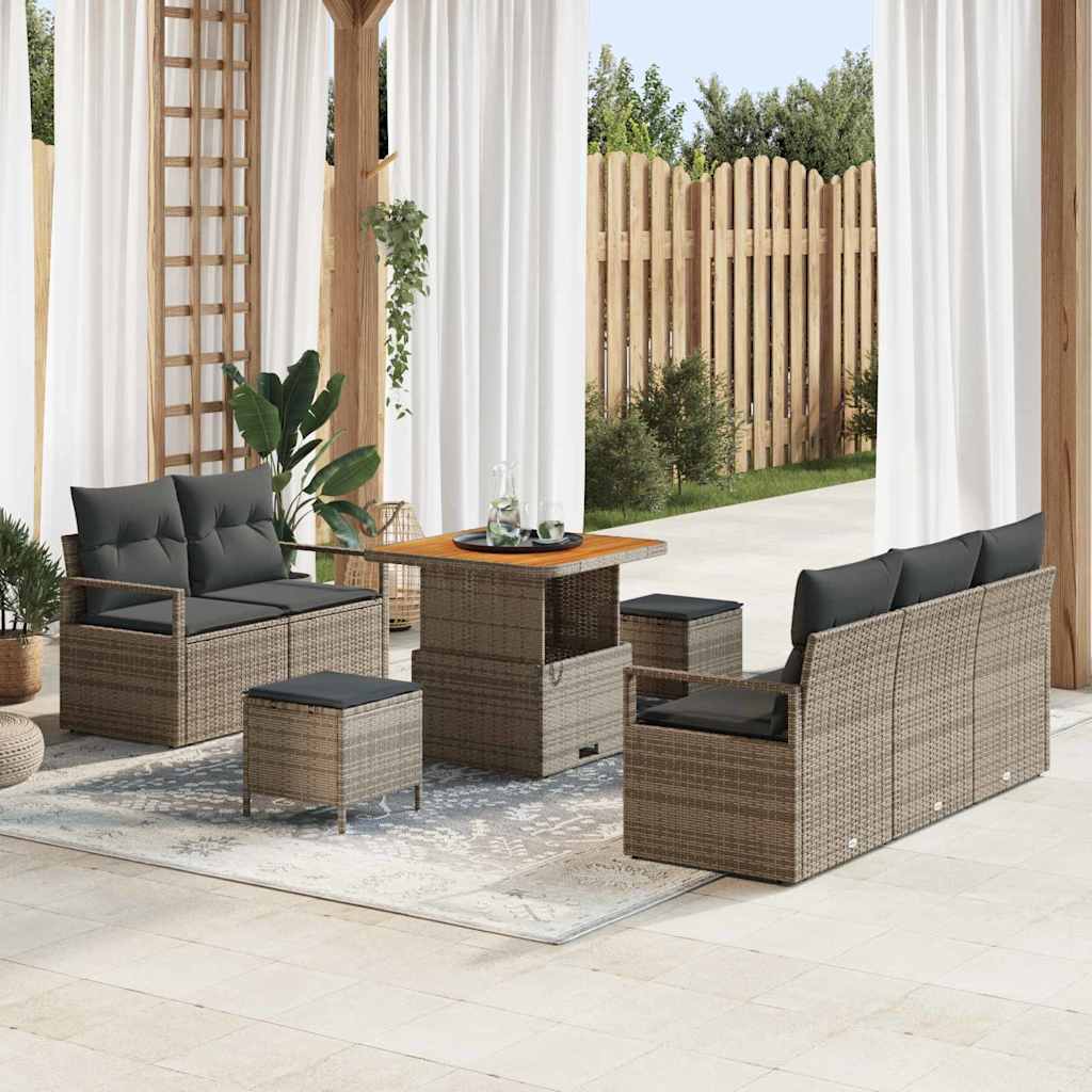 Ensemble de canapé de jardin avec coussin 8 pcs Gris polyrotin - XIOS
