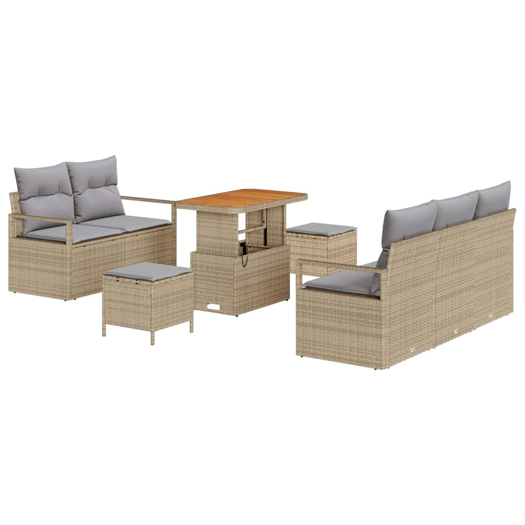 Ensemble de canapé de jardin avec coussin 8 pcs Beige polyrotin - XIOS