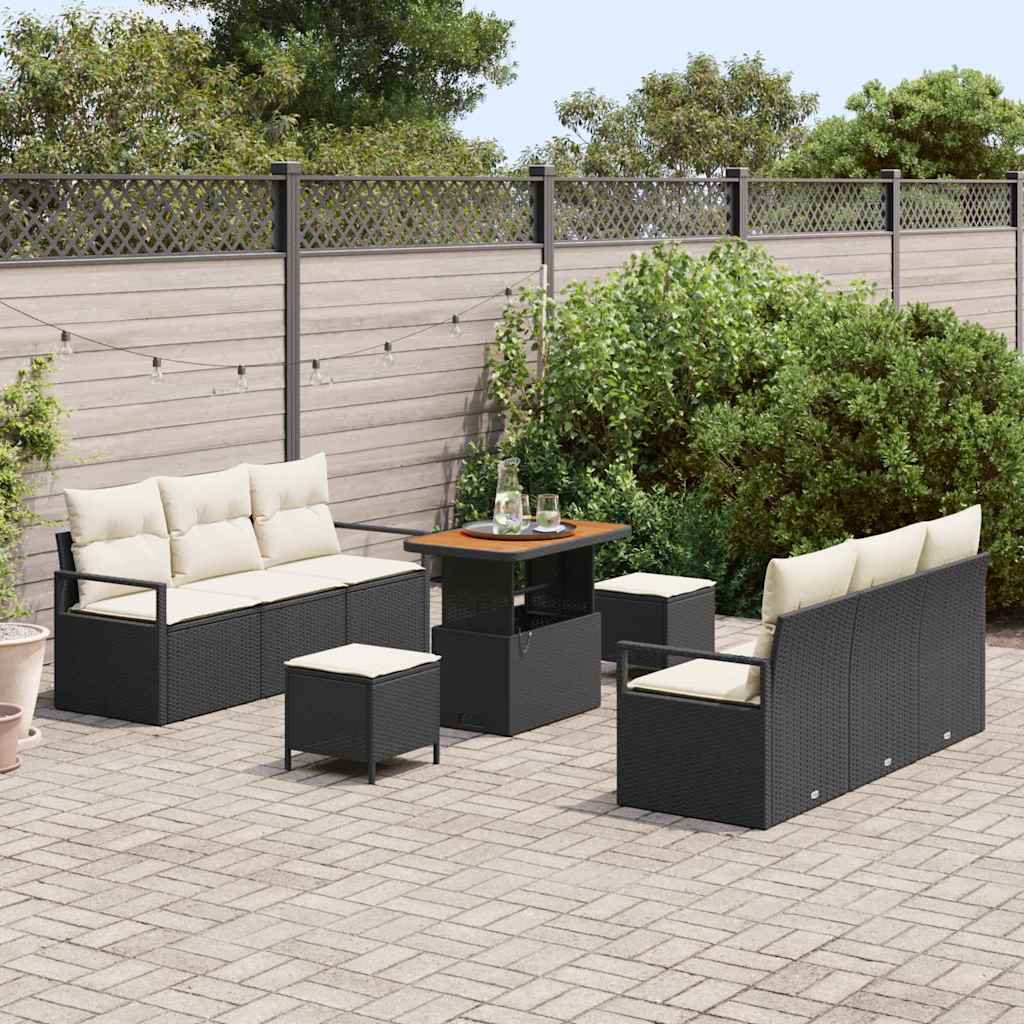 Ensemble de canapé de jardin avec coussin 9 pcs Noir polyrotin - XIOS
