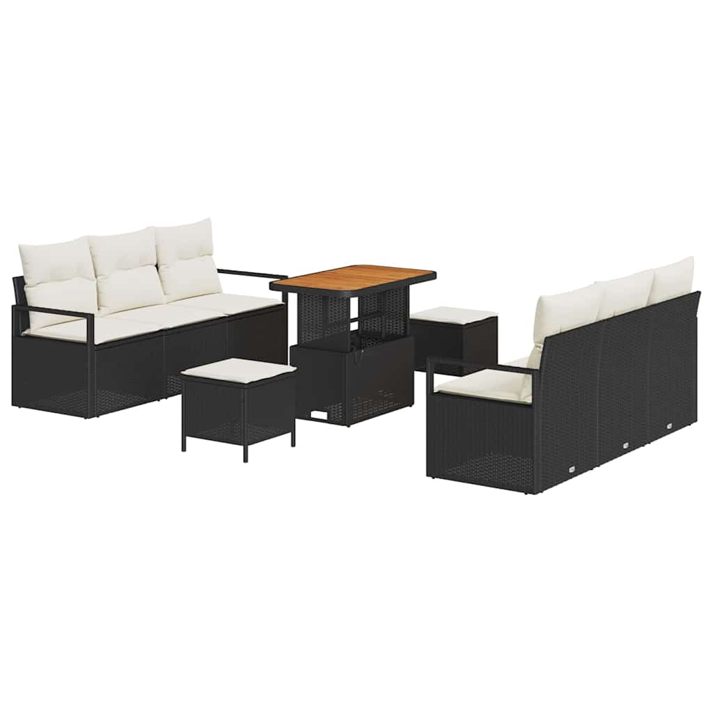 Ensemble de canapé de jardin avec coussin 9 pcs Noir polyrotin - XIOS
