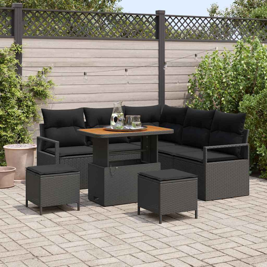Ensemble de canapé de jardin 8 pc Noir polyrotin