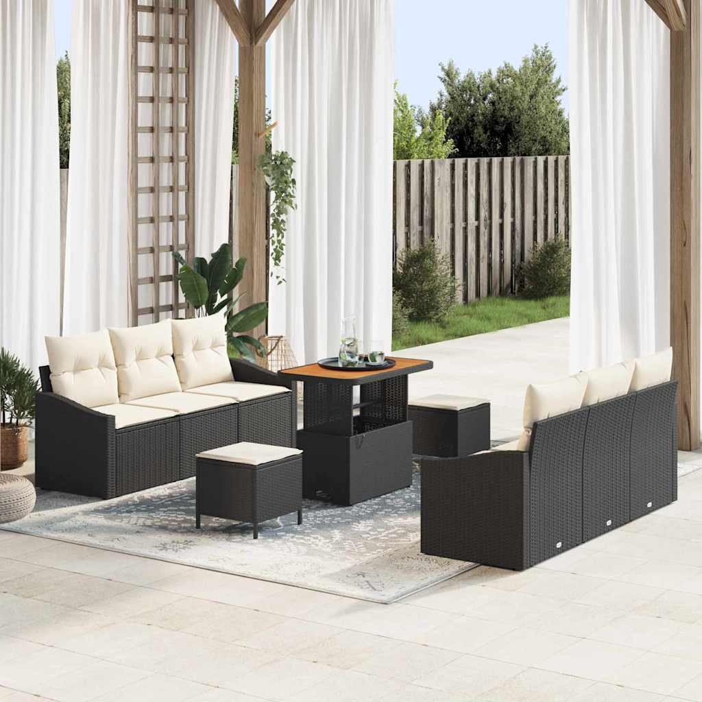 Ensemble de canapé de jardin avec coussin 9 pcs Noir polyrotin - XIOS