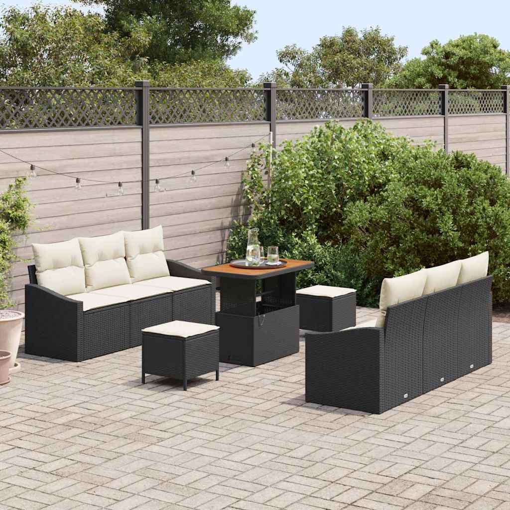 Ensemble de canapé de jardin avec coussin 9 pcs Noir polyrotin - XIOS