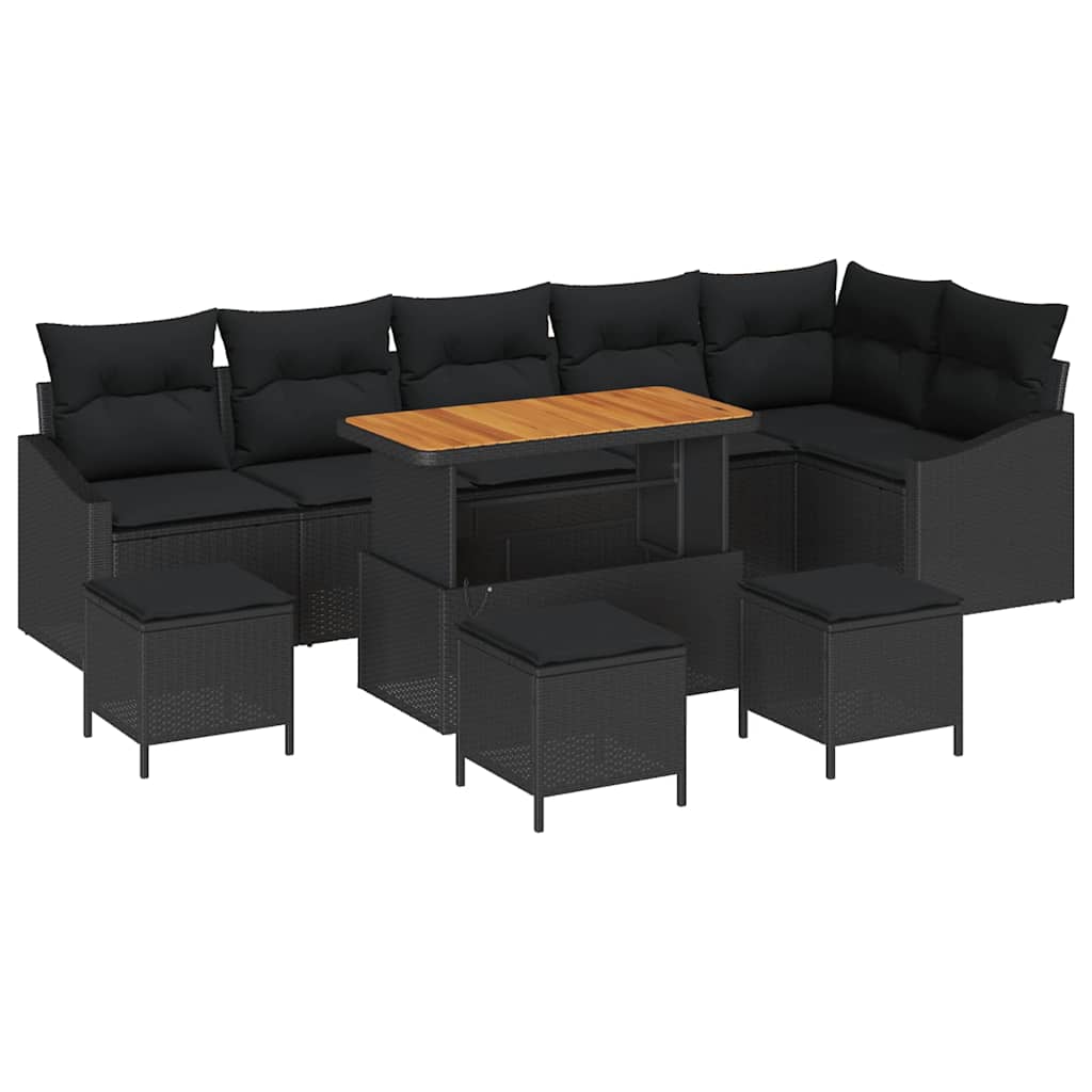 Ensemble de canapé de jardin avec coussin 10 pcs Noir polyrotin - XIOS