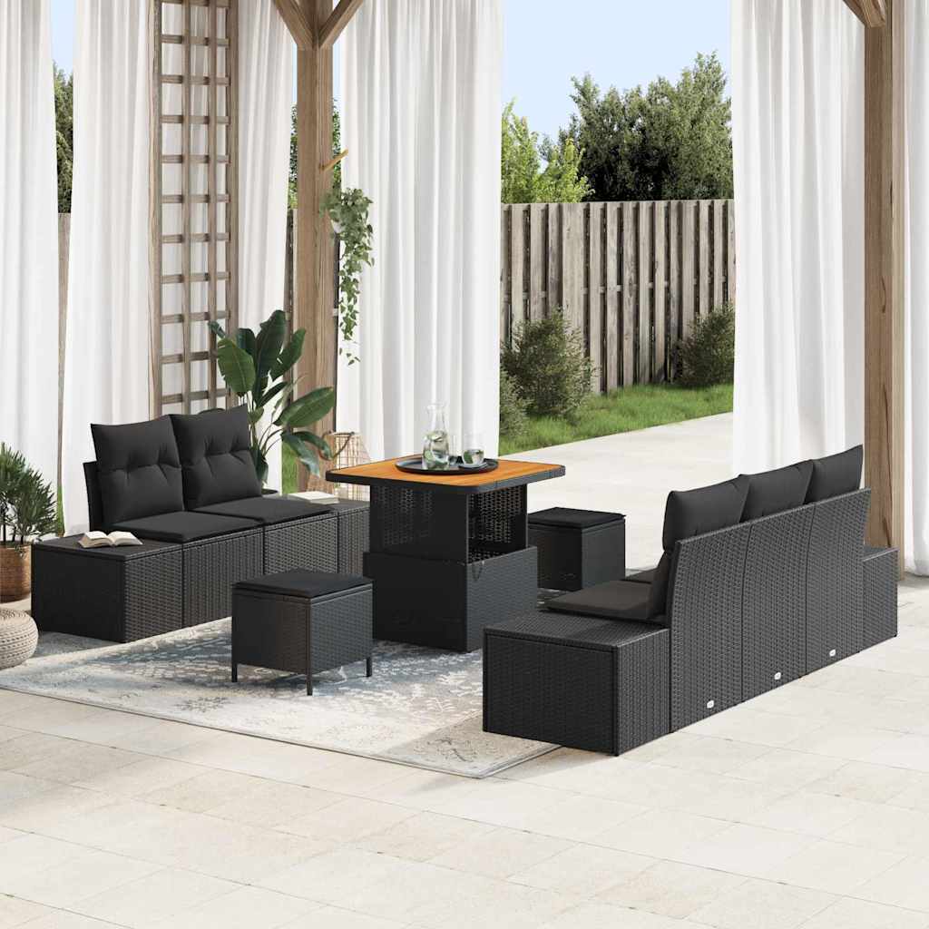 Ensemble de canapé de jardin 8 pc Noir polyrotin