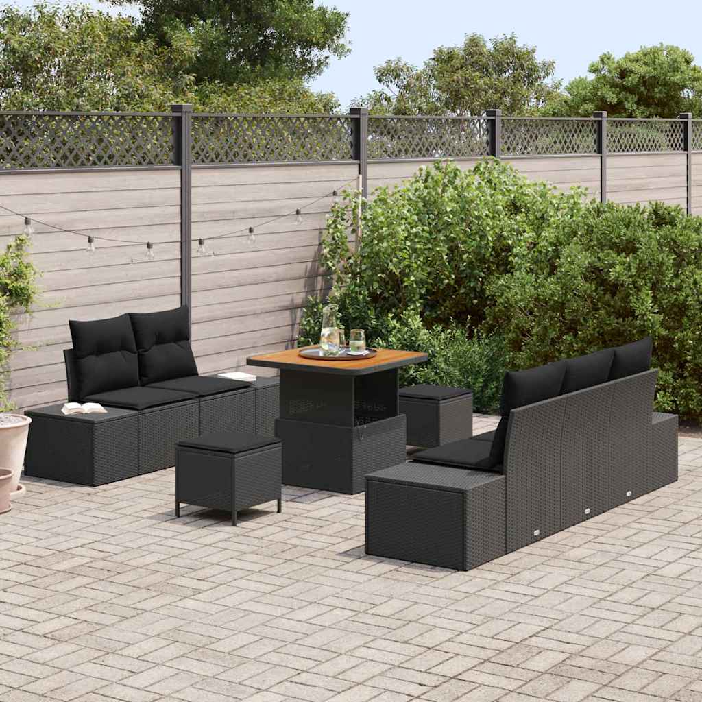 Ensemble de canapé de jardin 8 pc Noir polyrotin