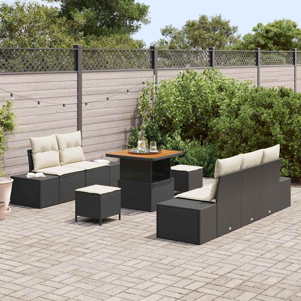 Ensemble de canapé de jardin avec coussin 8 pcs Noir polyrotin - XIOS
