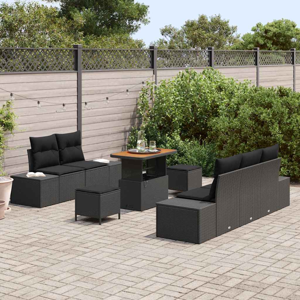 Ensemble de canapé de jardin 8 pc Noir polyrotin