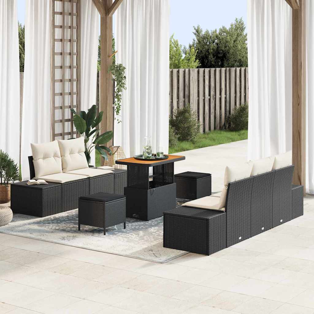 Ensemble de canapé de jardin avec coussin 8 pcs Noir polyrotin - XIOS