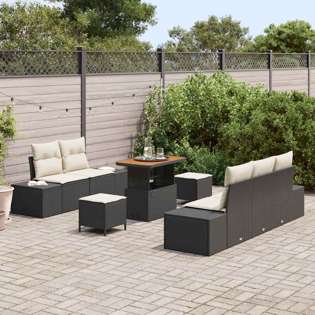 Ensemble de canapé de jardin avec coussin 8 pcs Noir polyrotin - XIOS