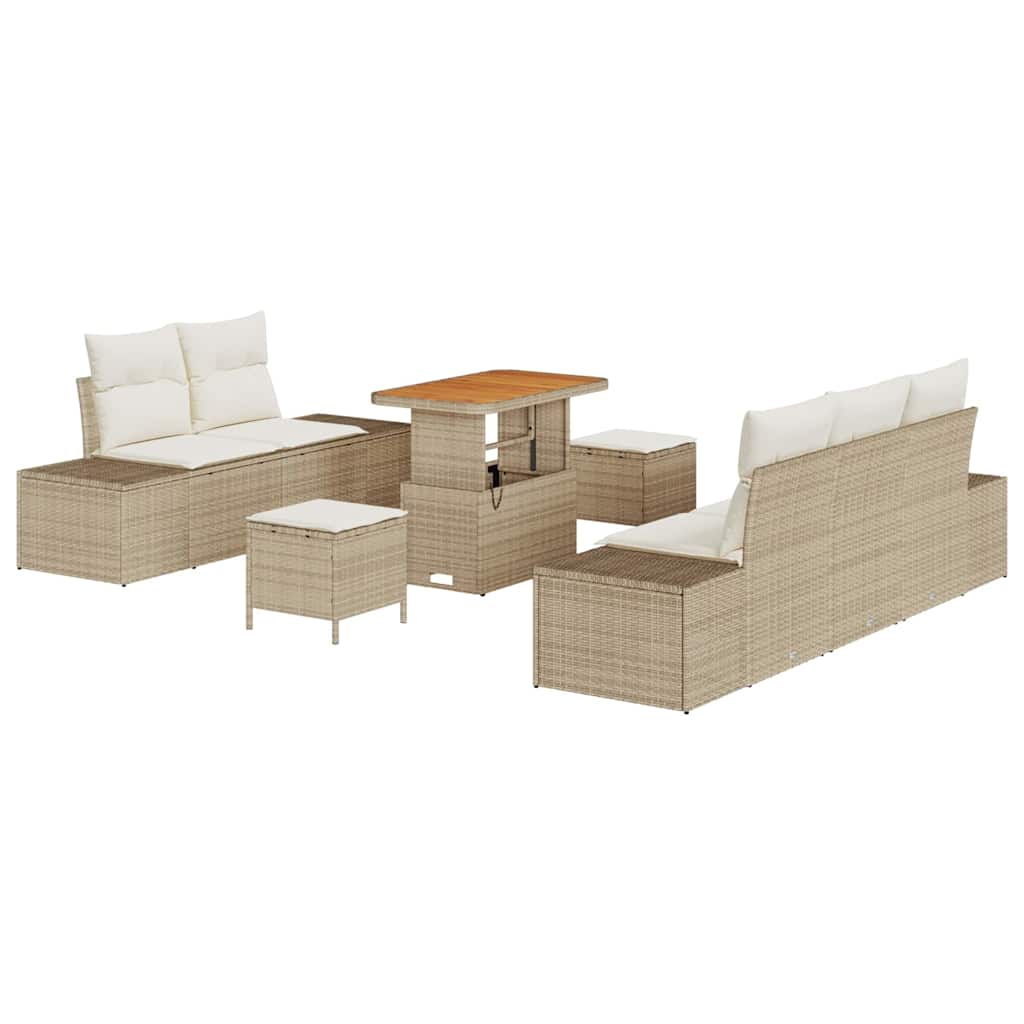 Ensemble de canapé de jardin avec coussin 8 pcs Beige polyrotin