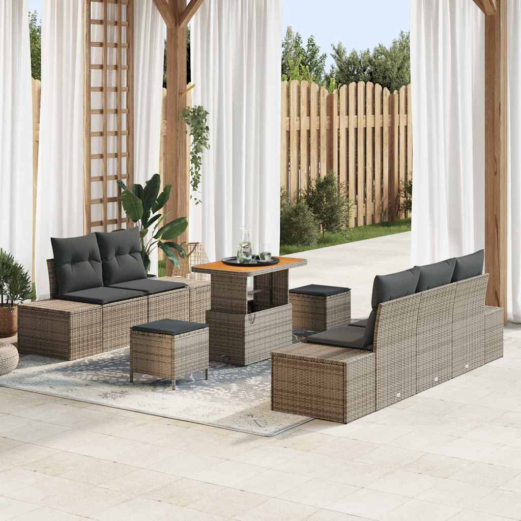 Ensemble de canapé de jardin avec coussin 8 pcs Gris polyrotin - XIOS