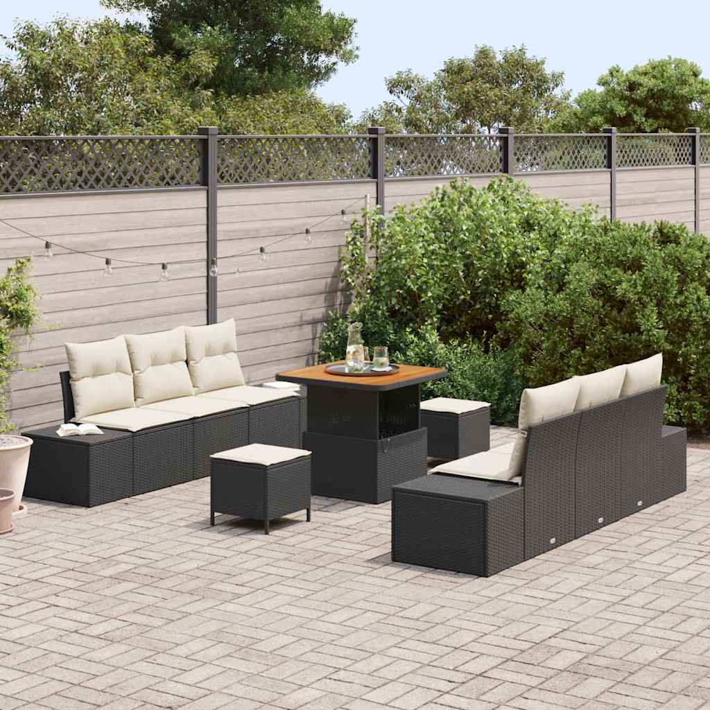 Ensemble de canapé de jardin avec coussin 9 pcs Noir polyrotin