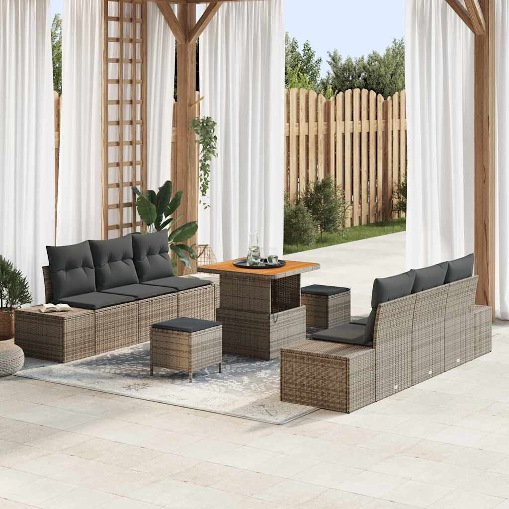 Ensemble de canapé de jardin avec coussin 9 pcs Gris polyrotin - XIOS