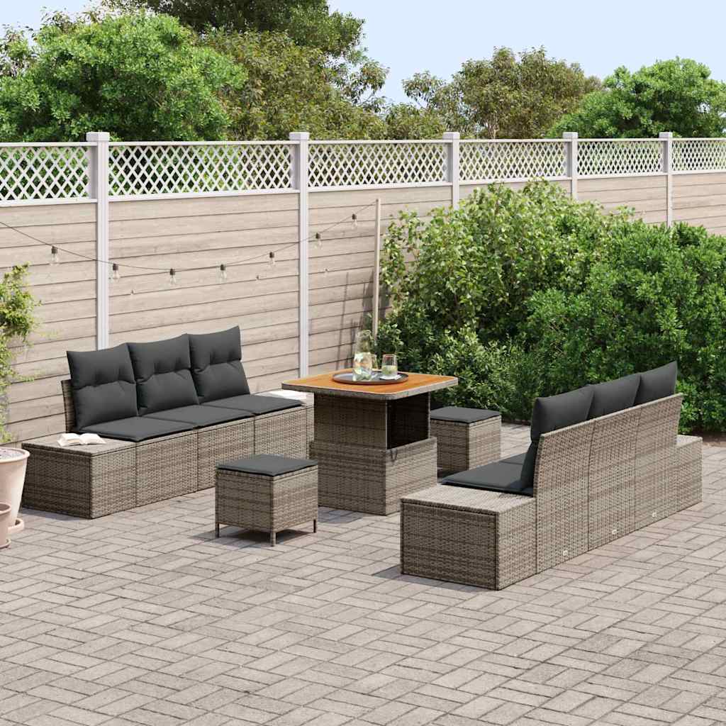 Ensemble de canapé de jardin avec coussin 9 pcs Gris polyrotin - XIOS