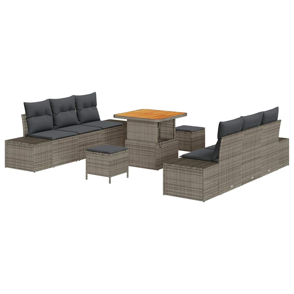 Ensemble de canapé de jardin avec coussin 9 pcs Gris polyrotin - XIOS