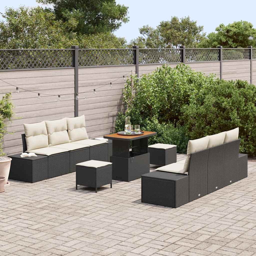Ensemble de canapé de jardin avec coussin 9 pcs Noir polyrotin - XIOS
