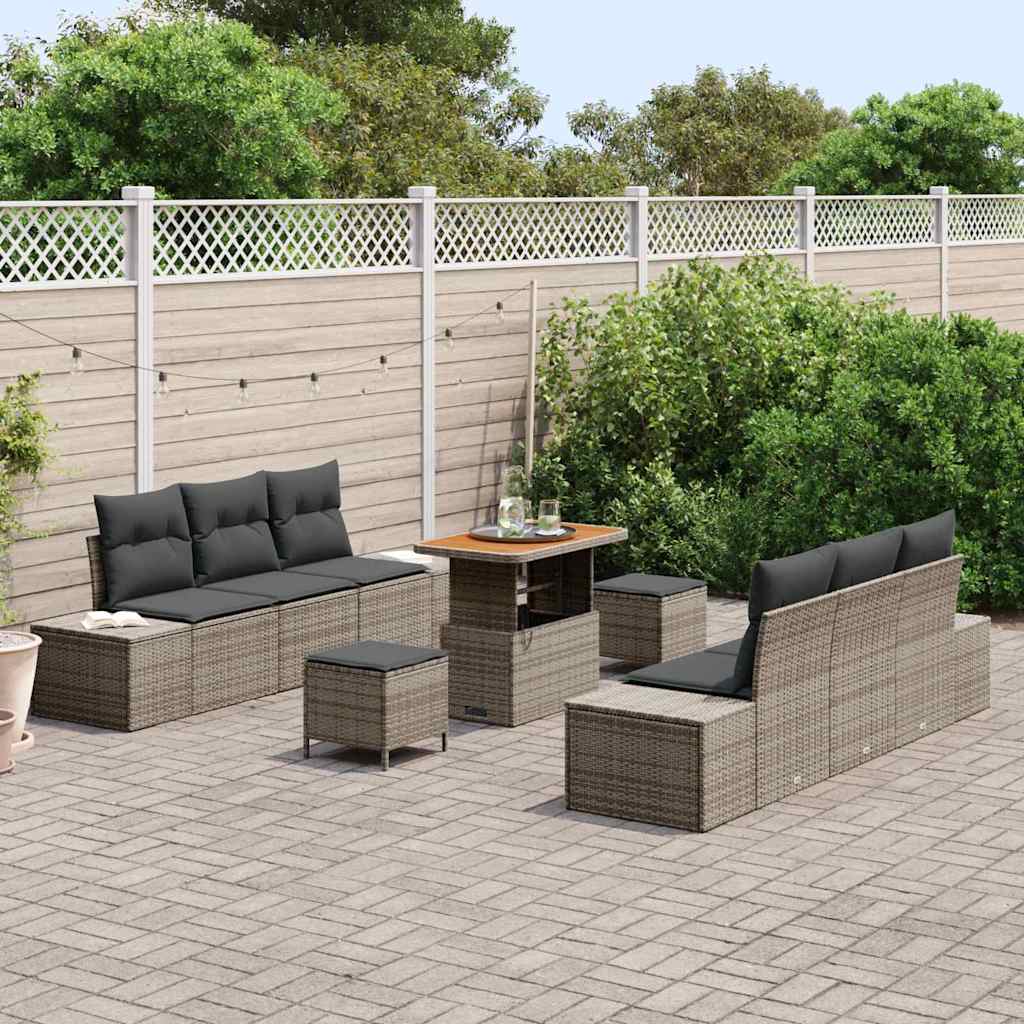 Ensemble de canapé de jardin avec coussin 9 pcs Gris polyrotin - XIOS