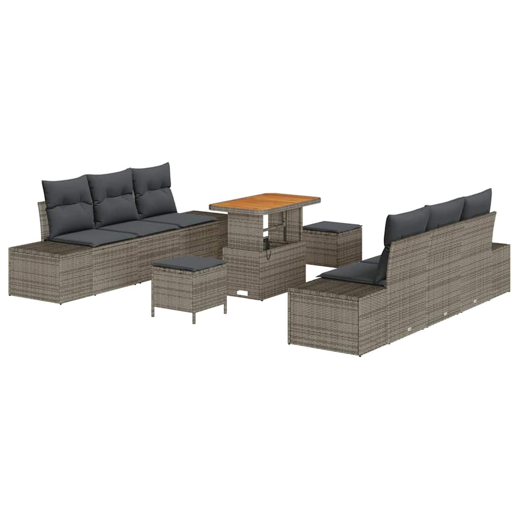 Ensemble de canapé de jardin avec coussin 9 pcs Gris polyrotin - XIOS
