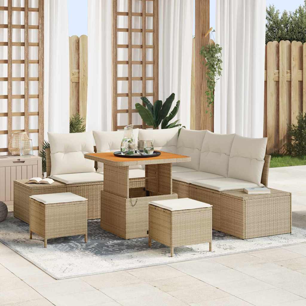 Ensemble de canapé de jardin avec coussin 8 pcs Beige polyrotin
