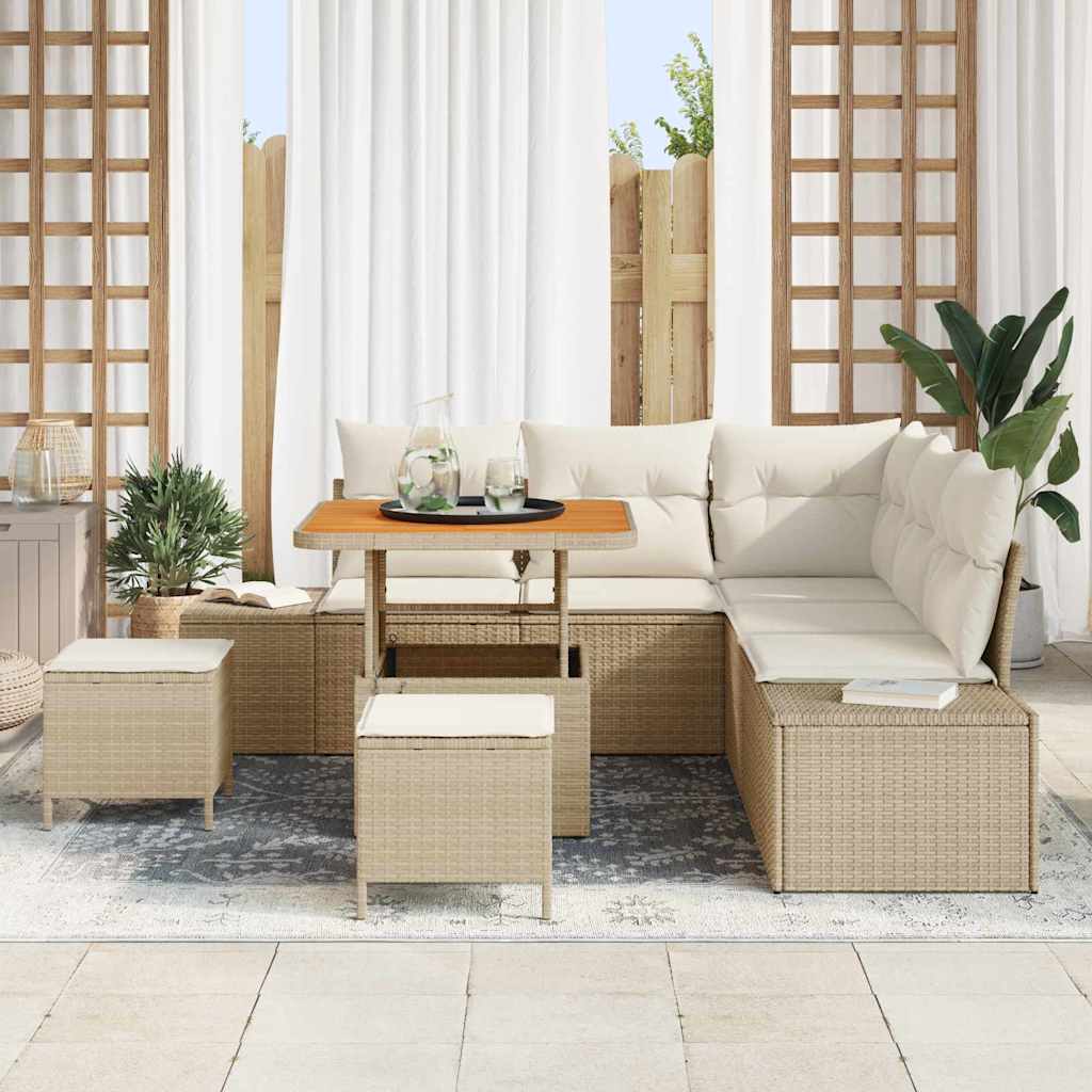Ensemble de canapé de jardin avec coussin 8 pcs Beige polyrotin