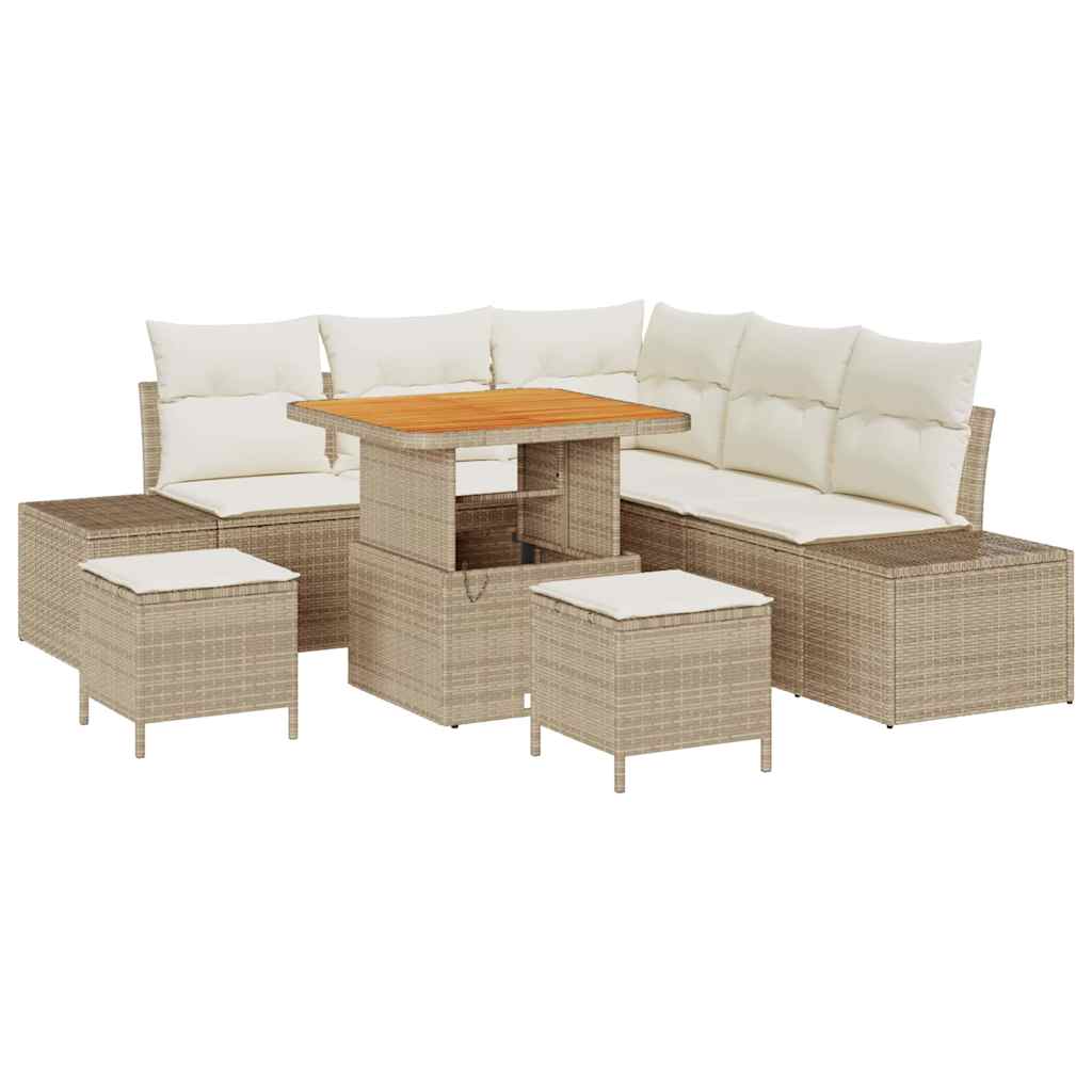 Ensemble de canapé de jardin avec coussin 8 pcs Beige polyrotin