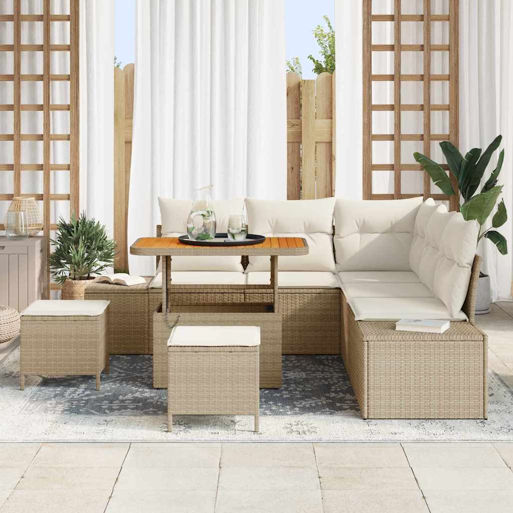 Ensemble de canapé de jardin avec coussin 8 pcs Beige polyrotin