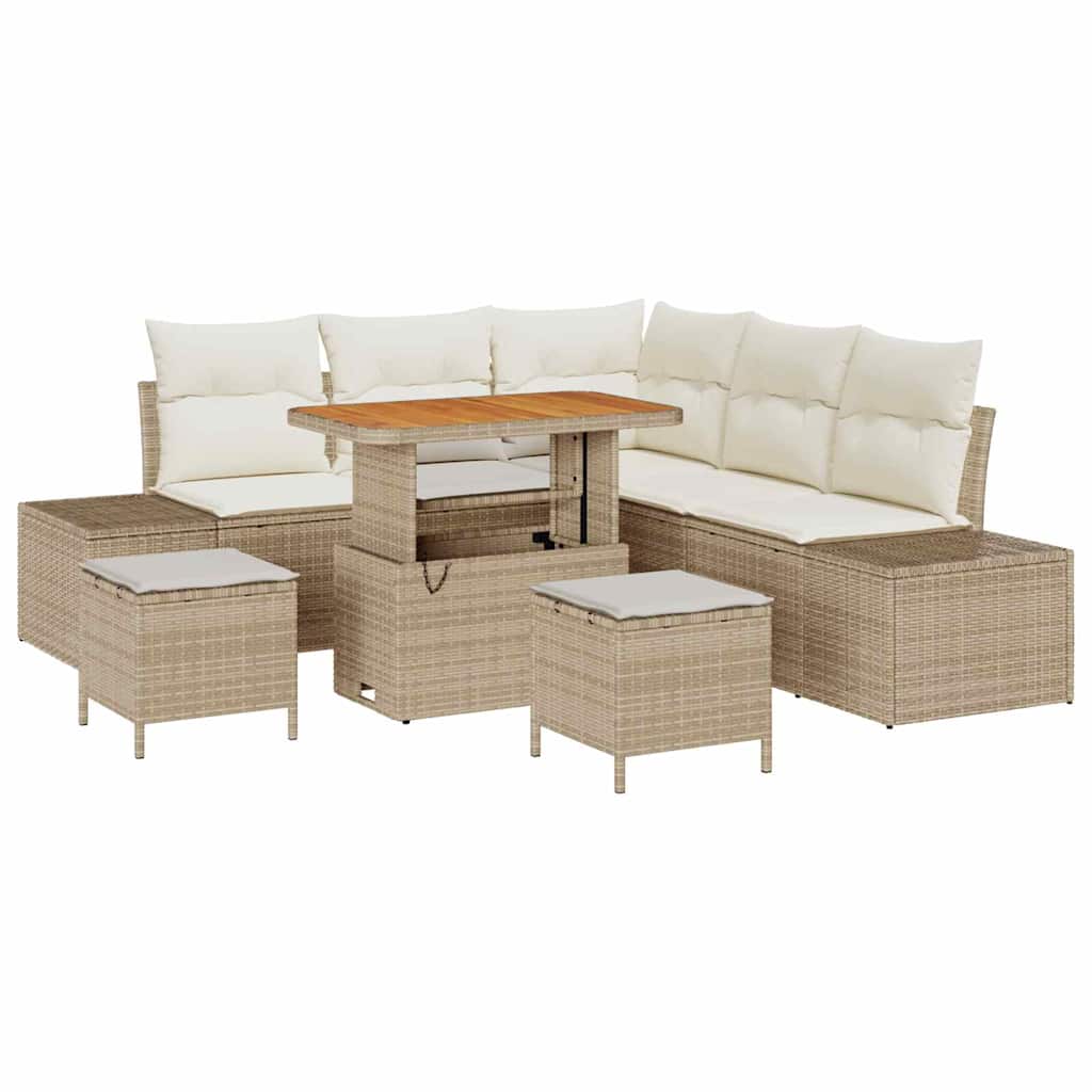 Ensemble de canapé de jardin avec coussin 8 pcs Beige polyrotin