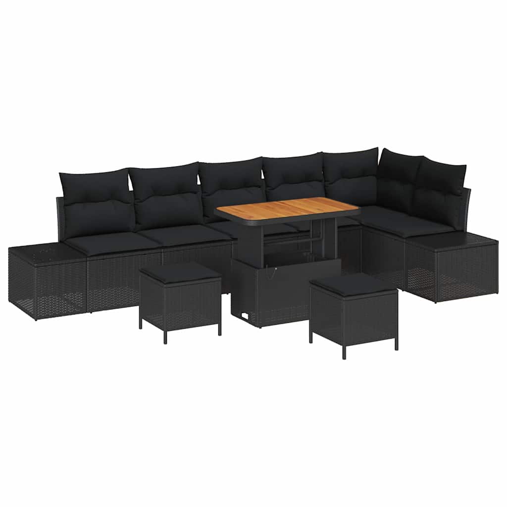 Ensemble de canapé de jardin avec coussin 9 pcs Noir polyrotin - XIOS