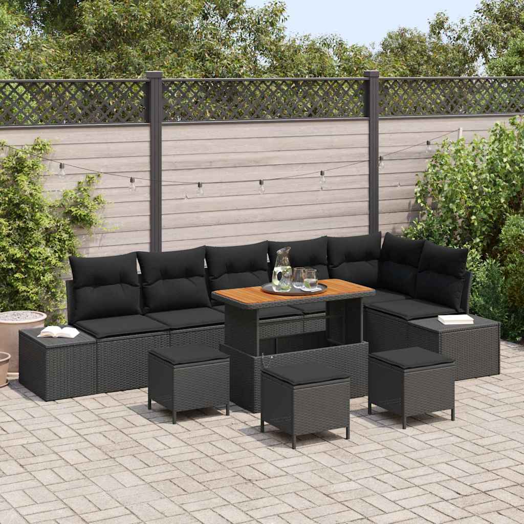 Ensemble de canapé de jardin avec coussin 10 pcs Noir polyrotin - XIOS