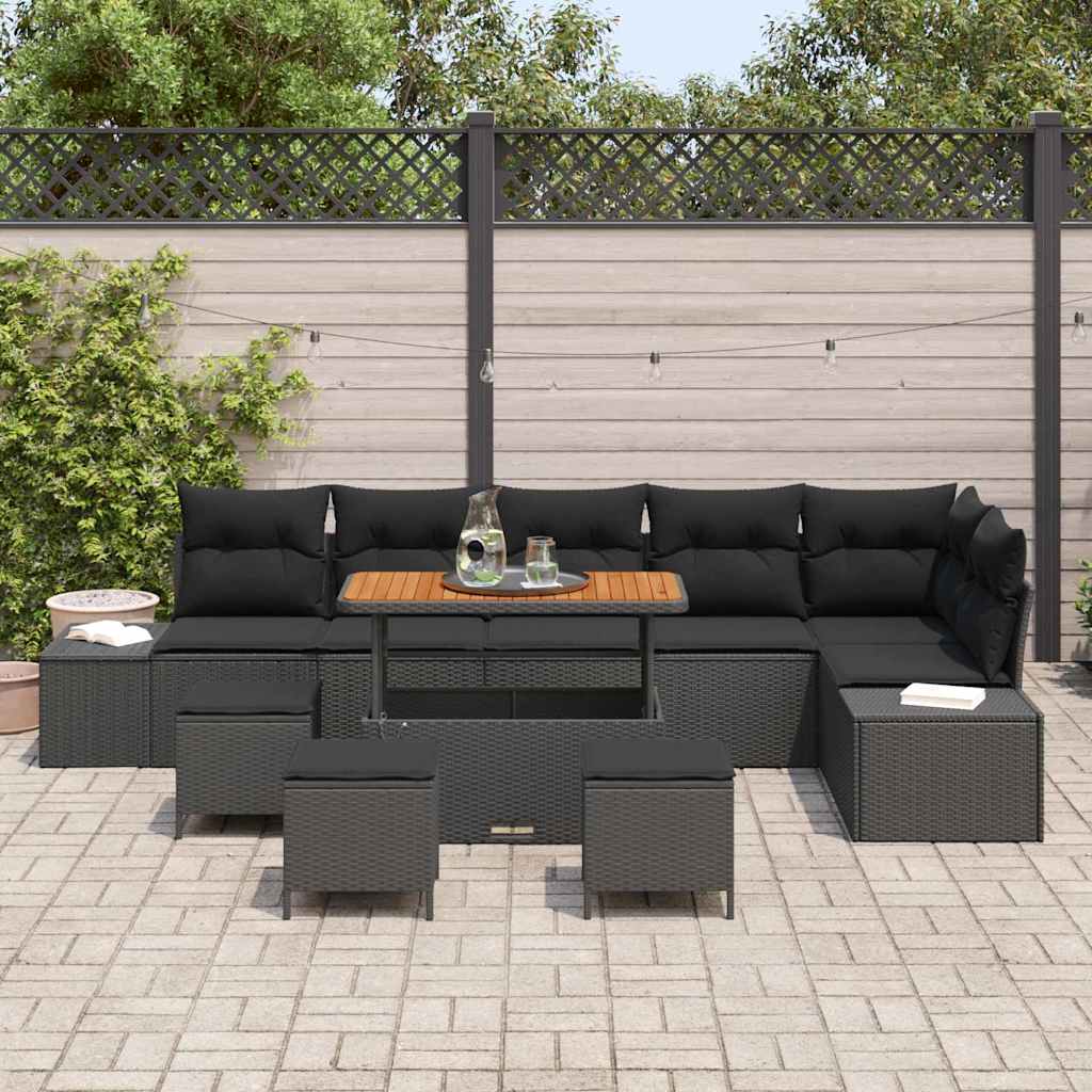 Ensemble de canapé de jardin avec coussin 10 pcs Noir polyrotin - XIOS