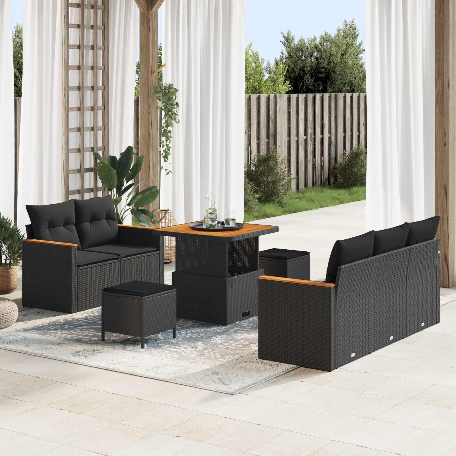 Ensemble de canapé de jardin 8 pc Noir polyrotin