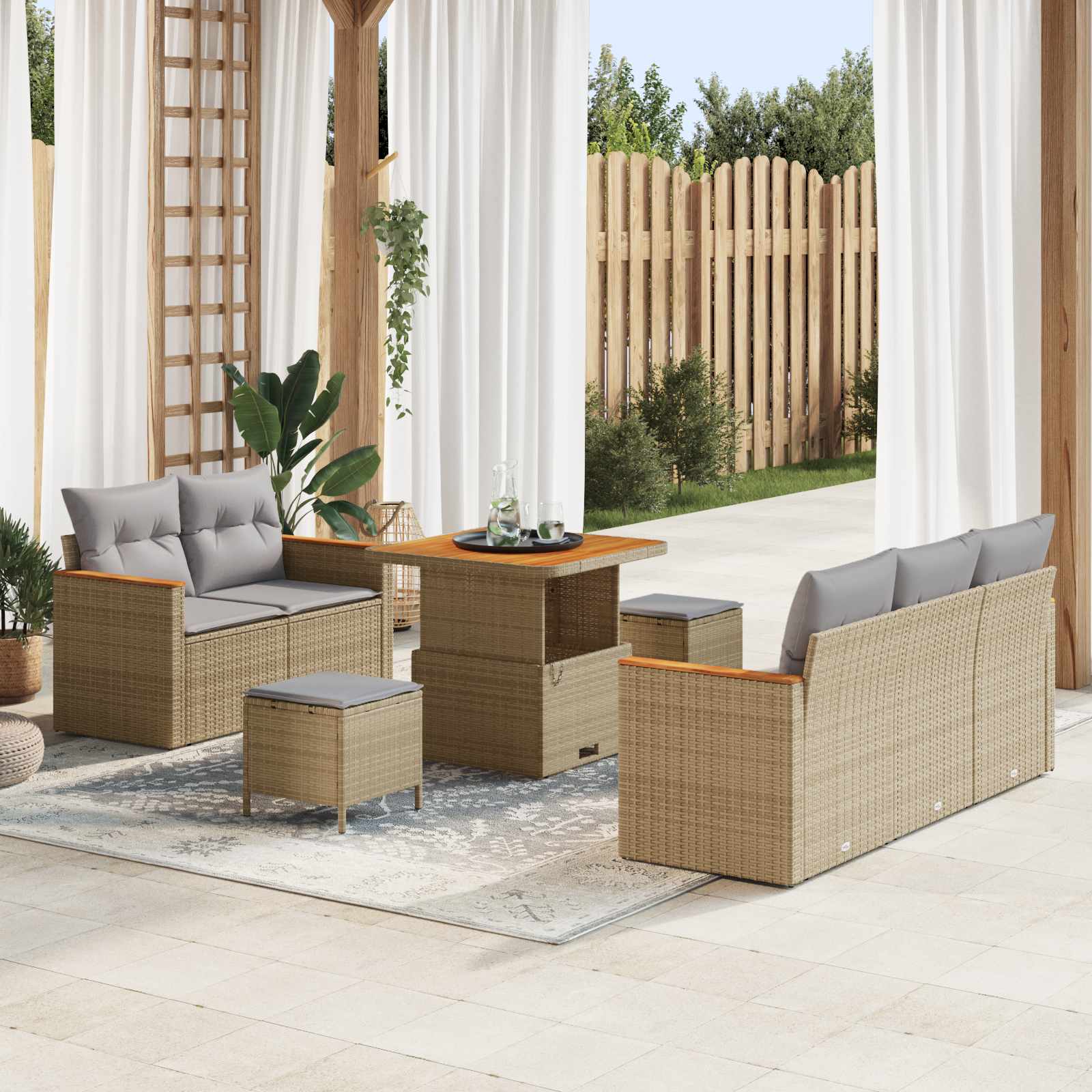 Ensemble de canapé de jardin 8 pcs Beige polyrotin - XIOS