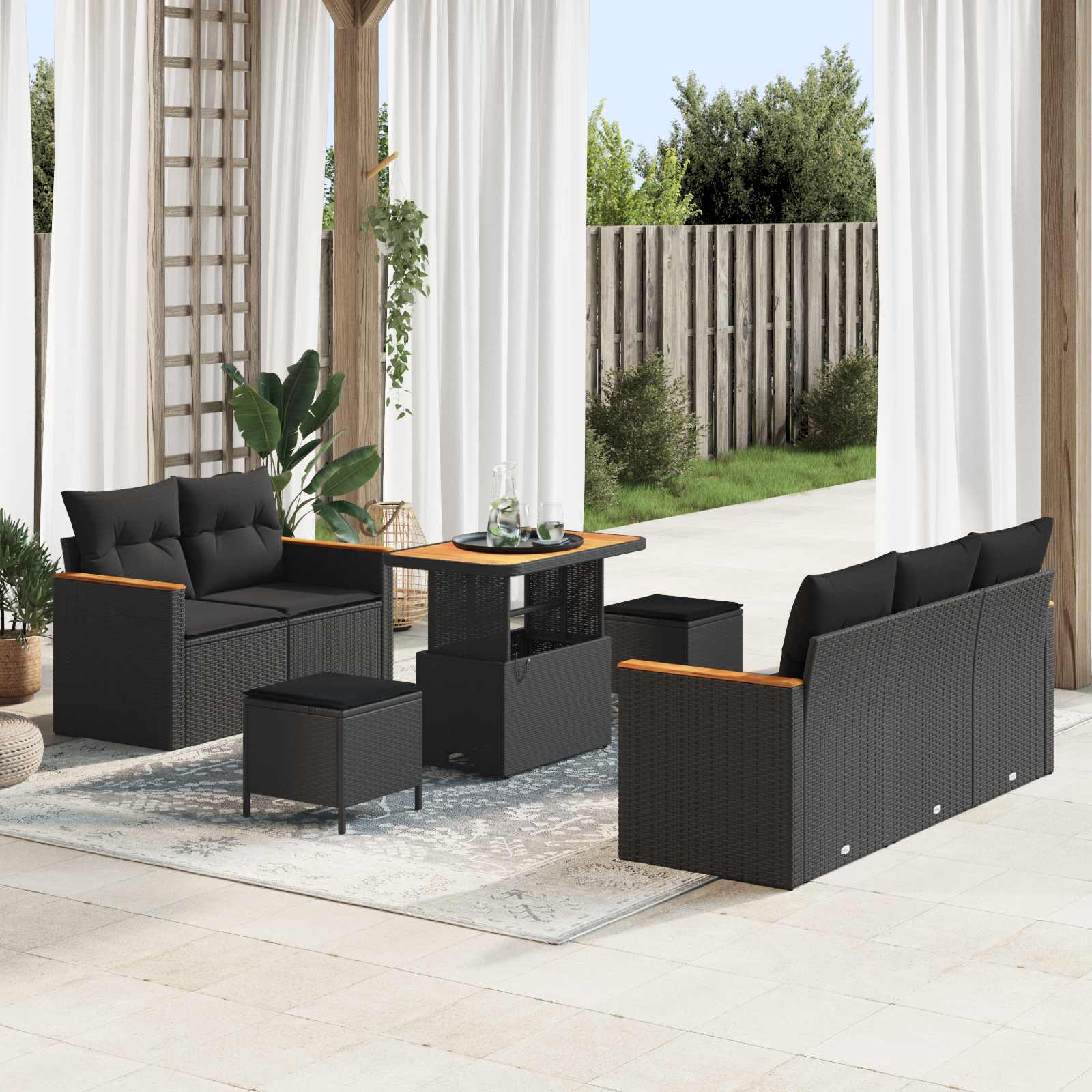 Ensemble de canapé de jardin 8 pcs Noir polyrotin