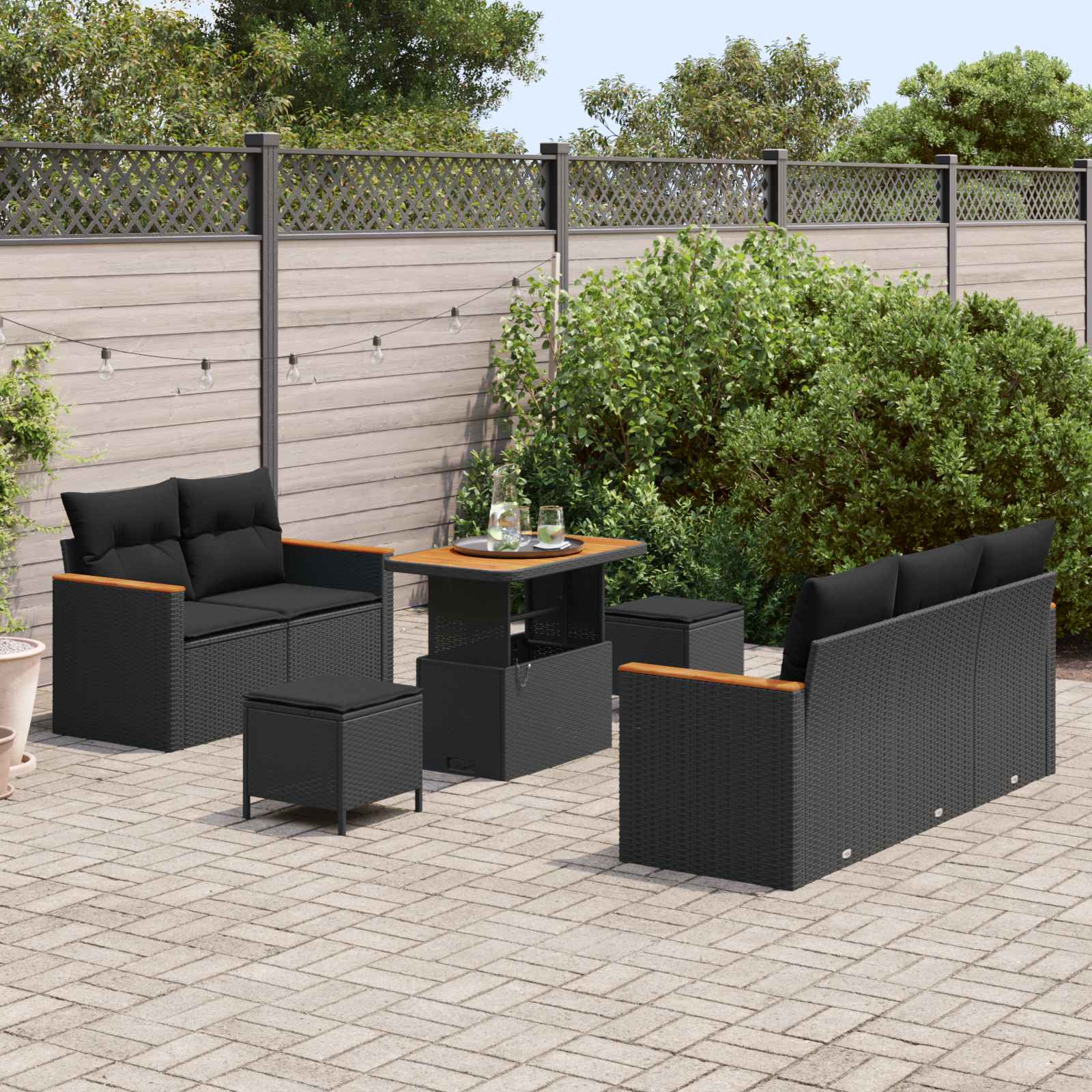 Ensemble de canapé de jardin 8 pcs Noir polyrotin