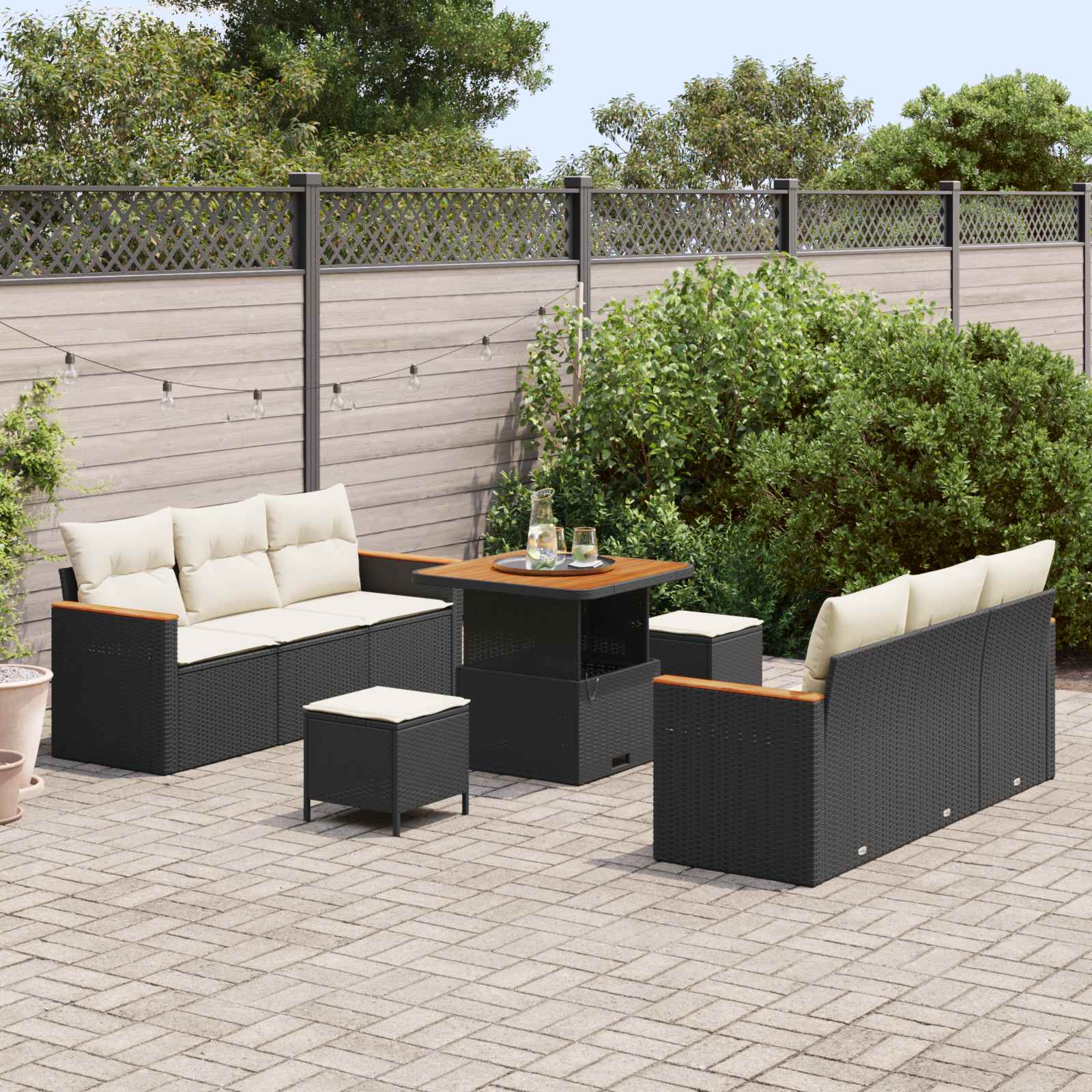 Ensemble de canapé de jardin 9 pcs Noir polyrotin - XIOS