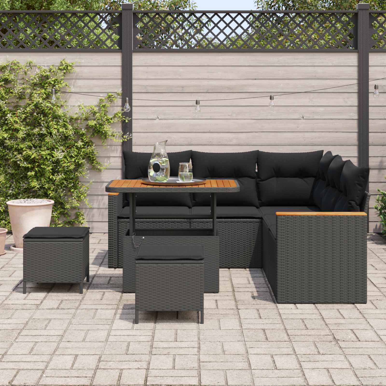 Ensemble de canapé de jardin 8 pcs Noir polyrotin