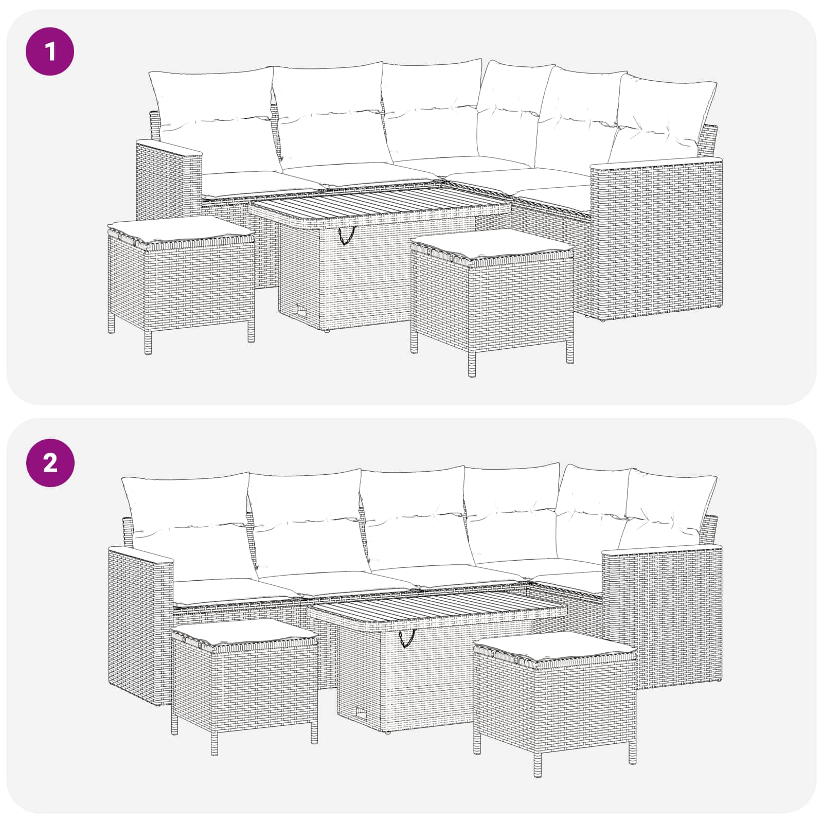 Ensemble de canapé de jardin 8 pcs Noir polyrotin