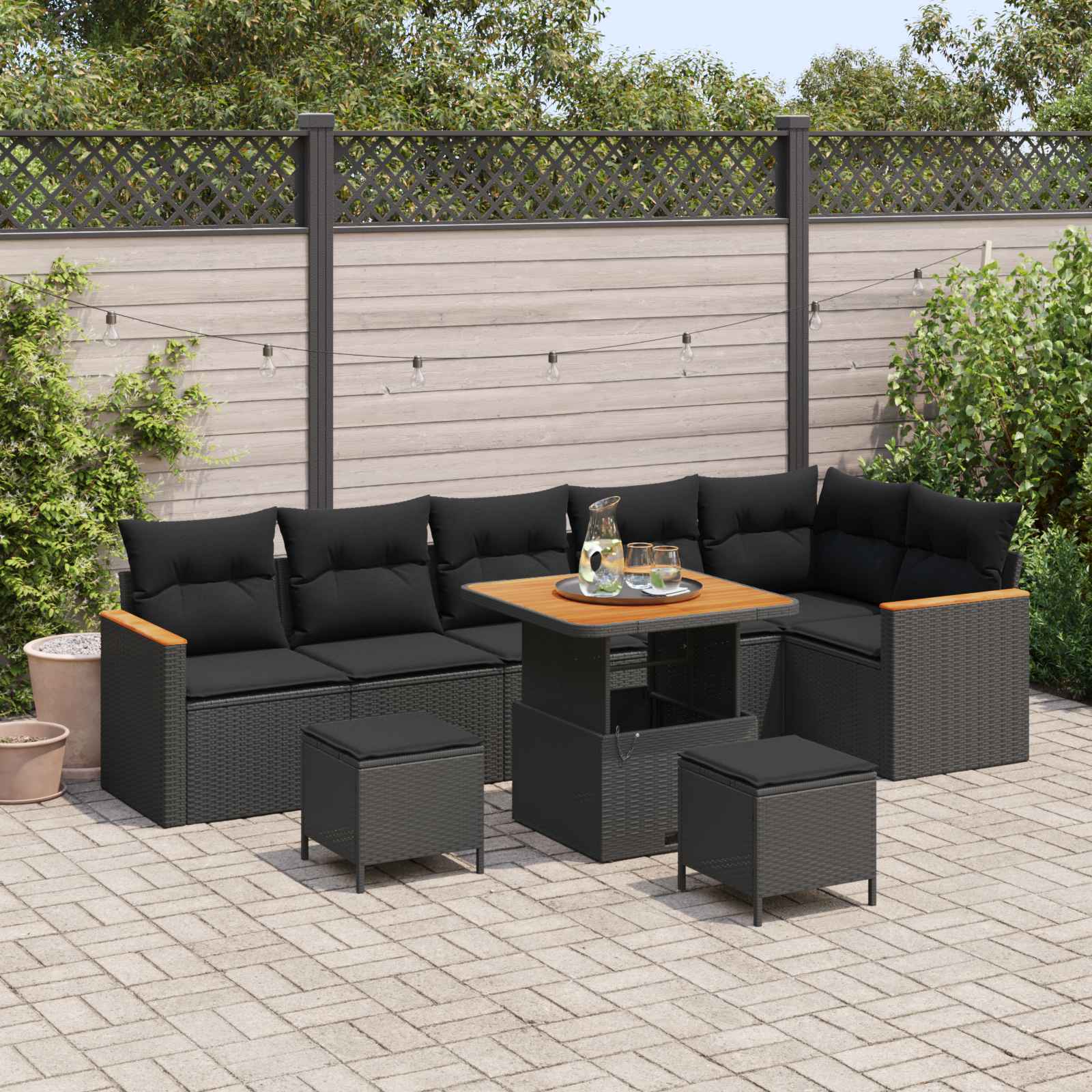 Ensemble de canapé de jardin 9 pcs Noir polyrotin - XIOS