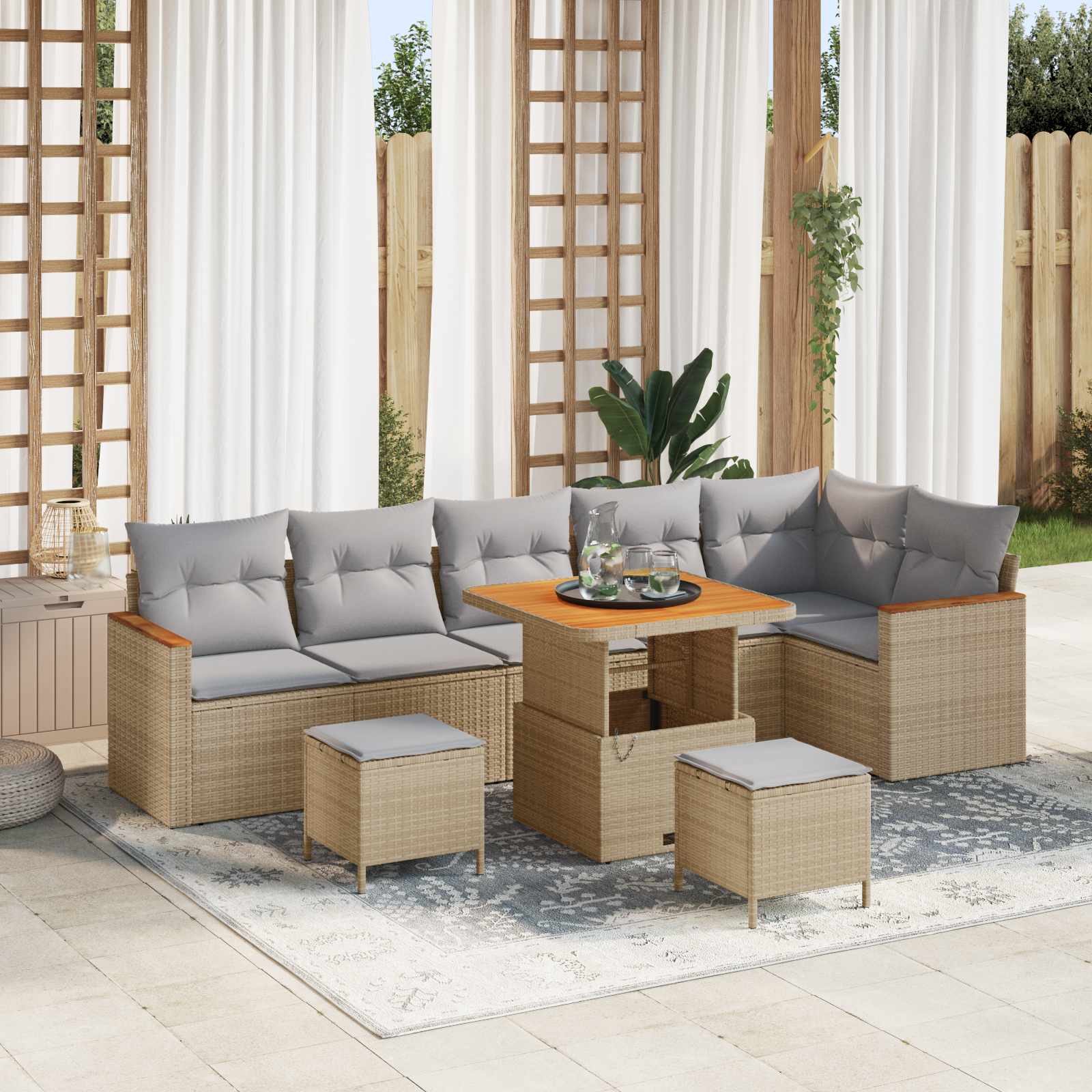 Ensemble de canapé de jardin 9 pcs Beige polyrotin - XIOS