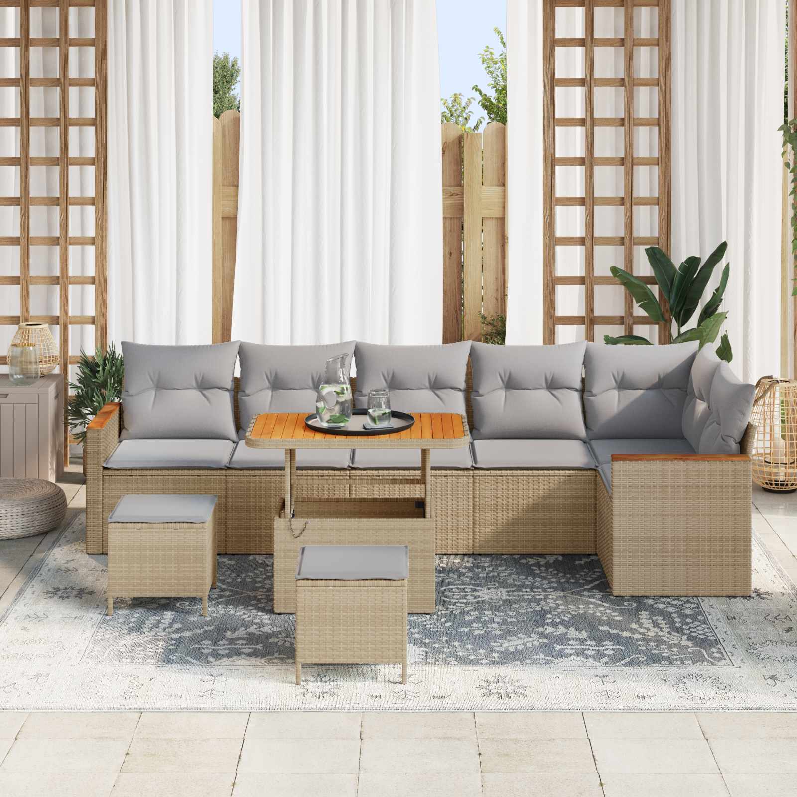 Ensemble de canapé de jardin 9 pcs Beige polyrotin - XIOS