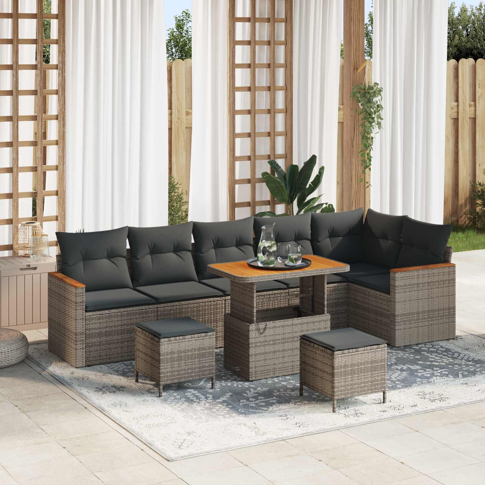 Ensemble de canapé de jardin 9 pcs Gris polyrotin - XIOS