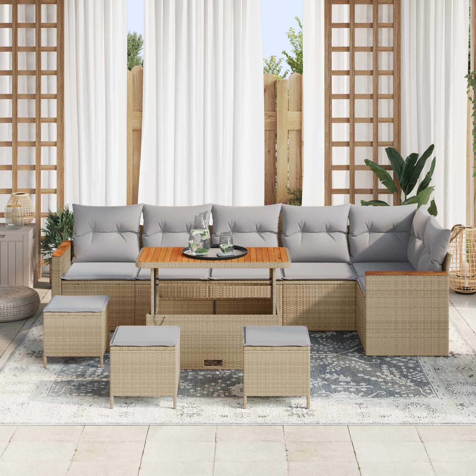 Ensemble de canapé de jardin 10 pcs Beige polyrotin - XIOS