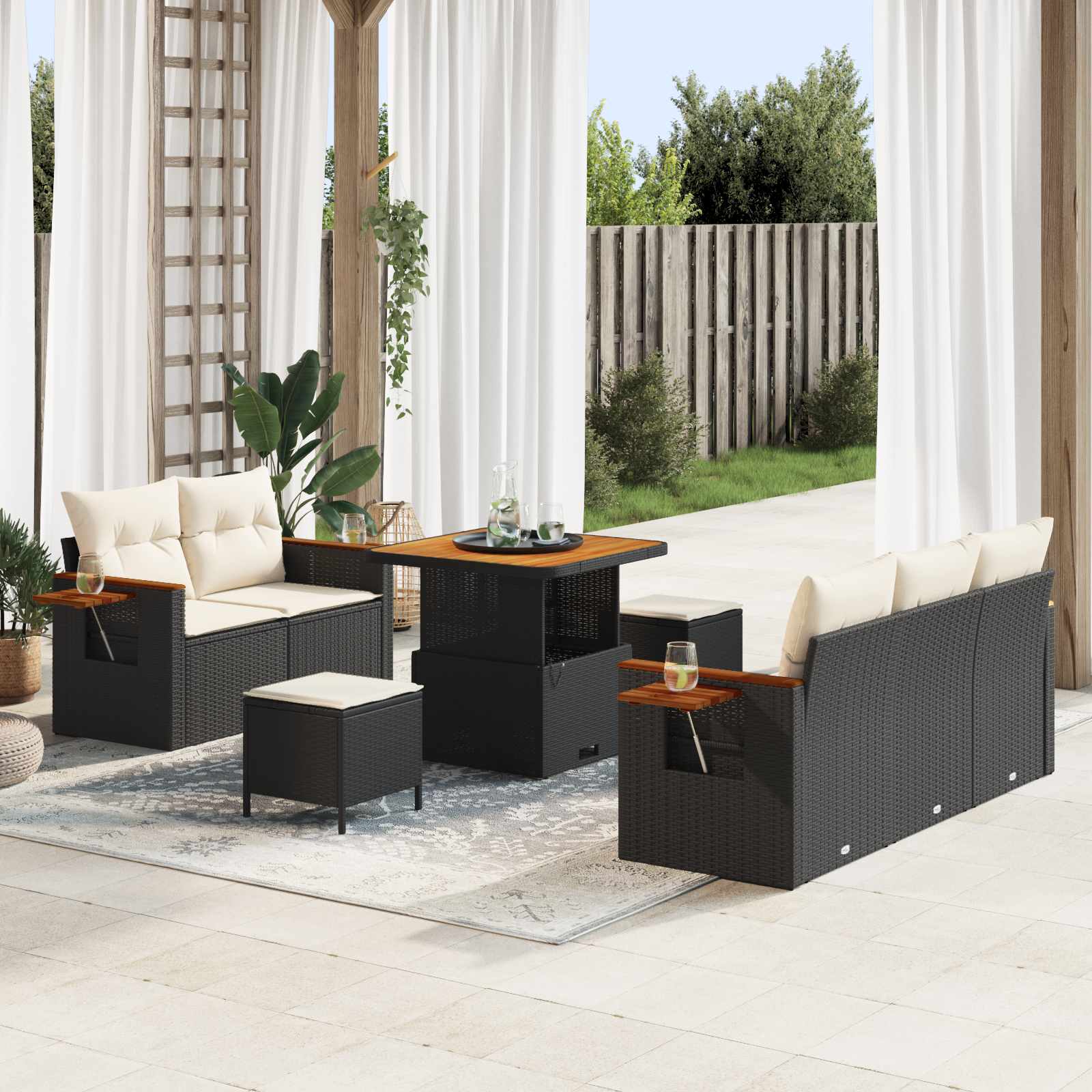 Ensemble de canapé de jardin 8 pcs Noir polyrotin - XIOS